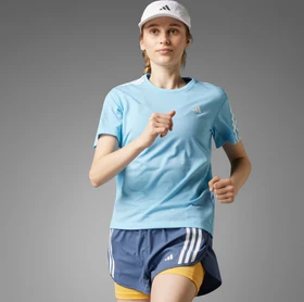 adidas Own The Run 3-Streifen Laufshirt kurzarm blue blink (Damen)