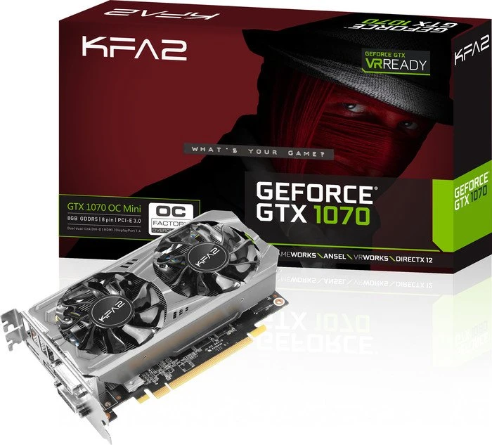 KFA2 GeForce GTX 1070 OC Mini, 8GB GDDR5, 2x DVI, HDMI, DP