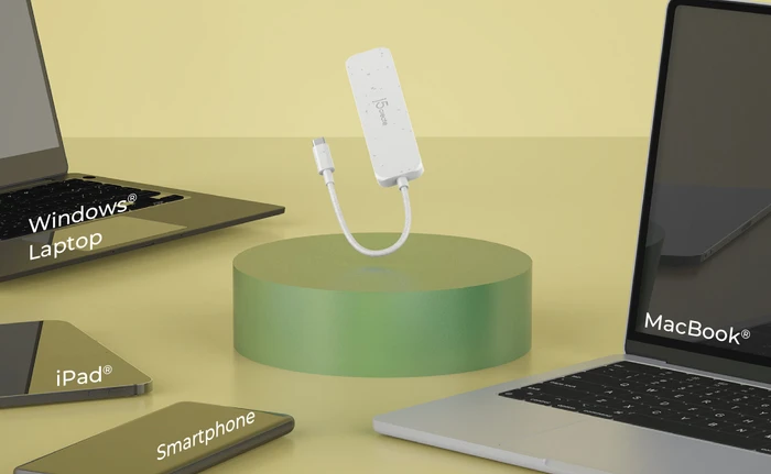 j5create Eco-Friendly 4-in-1 USB-C Hub blau, 4x USB-C 3.1, USB-C 3.1 [Stecker]