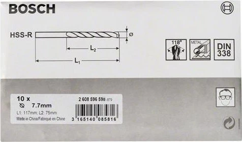 Bosch Professional HSS-R Spiralbohrer, 7.7x75x117mm, 10 Stück