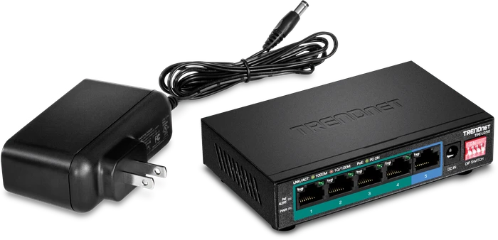 TRENDnet TPE-LG50 Long Range Desktop Gigabit Switch, 5x RJ-45, 32W PoE+