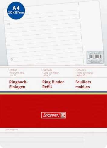 Brunnen Ringbucheinlage Papiereinlage, A4, Lineatur 25, 50 Blatt