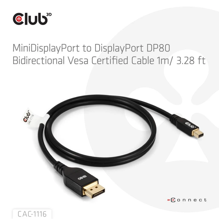 Club 3D DisplayPort/Mini DisplayPort 2.1 Kabel DP80 schwarz, 1m