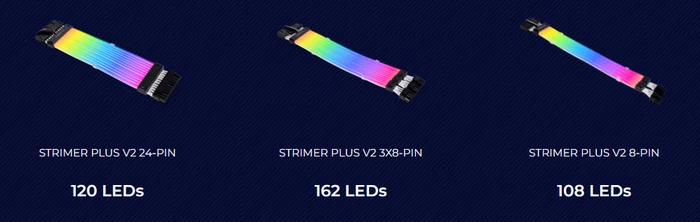 Lian Li Strimer Plus V2, 24-Pin ATX Verlängerungskabel, 6/8-Pin PCIe Verlängerungskabel, RGB beleuchtet, Set