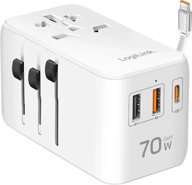LogiLink USB-A/C Reiseladegerät GaN 70W weiß