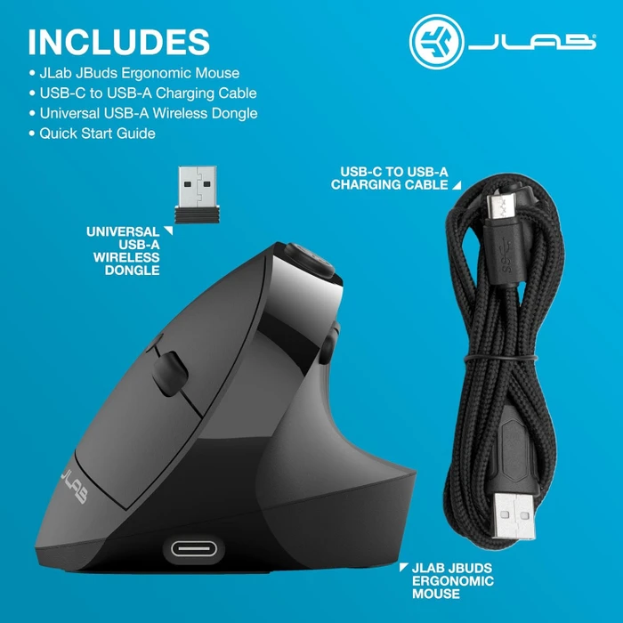 JLab JBuds Ergonomic Wireless Vertical Mouse, schwarz, USB/Bluetooth