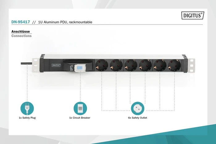 Digitus 19" Steckdosenleiste, 1HE, 6-fach, 250V, 1.8m