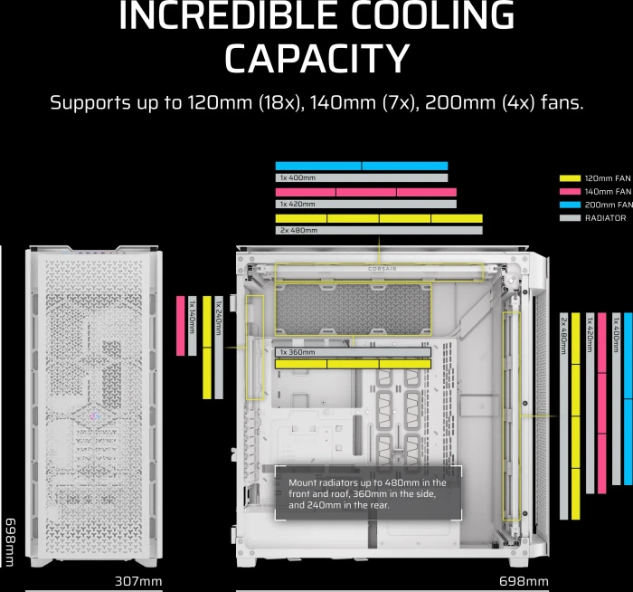 Corsair 9000D RGB Airflow White, Glasfenster