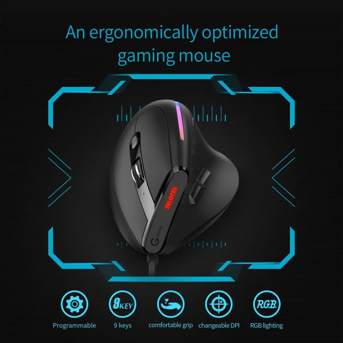 Zelotes T-50 Vertical Mouse, schwarz, USB
