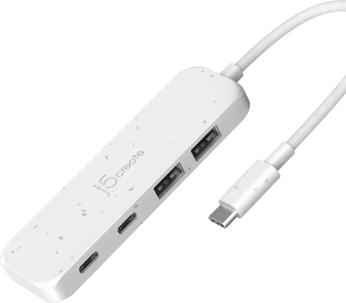 j5create Eco-Friendly 4-in-1 USB-C Hub weiß, 2x USB-A 3.1, 2x USB-C 3.1, USB-C 3.1 [Stecker]