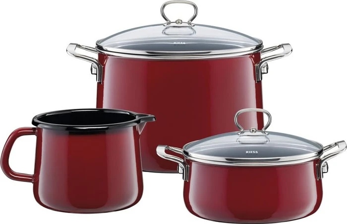 Riess Emaille Nouvelle Kochgeschirr-Set rosso, 3-tlg.