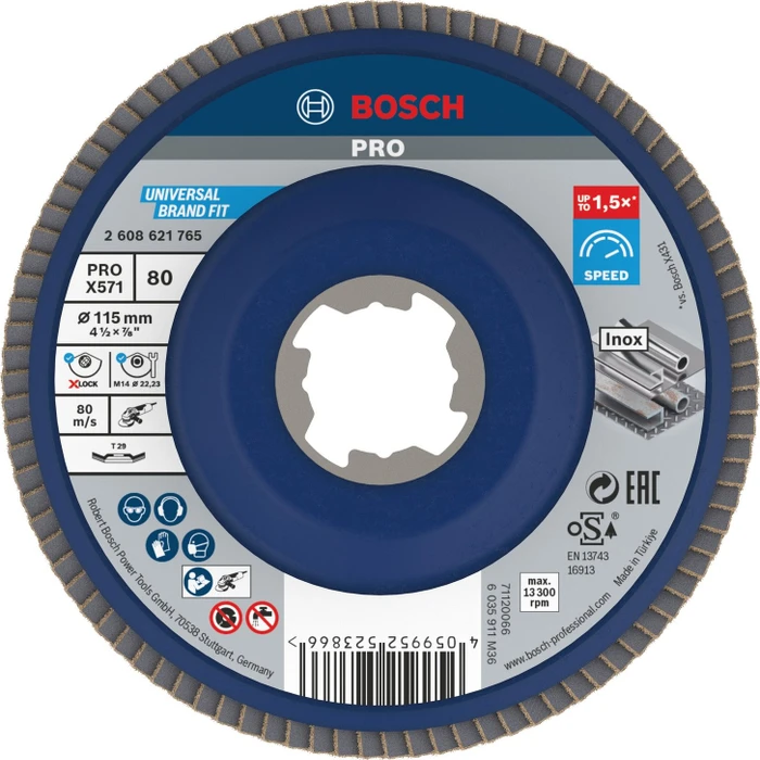 Bosch Professional X-LOCK X571 Best for Metal Fächerschleifscheibe gekröpft K80, 115x22.23mm, 1 Stück