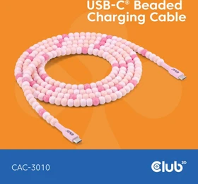 Club 3D USB-C Perlenkabel, 480Mb/s, 60W PD, USB-C 2.0 Stecker auf USB-C 2.0 Stecker, 2m, rosa (CAC-3010)