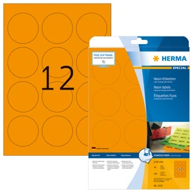 Herma Neonetiketten rund, 60mm, orange, matt, 20 Blatt (240 Etiketten)