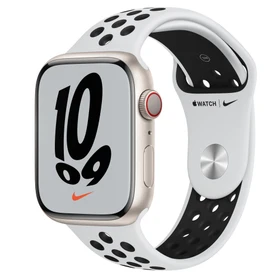 Apple Watch Nike Series 7 (GPS + Cellular) 45mm Aluminium Polarstern mit Sportarmband Pure Platinum/schwarz