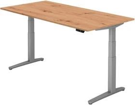 Hammerbacher Ergonomic Aktiv XBHM12 elektrisch höhenverstellbarer Sitz-Steh-Schreibtisch 200x100cm Asteiche/silber