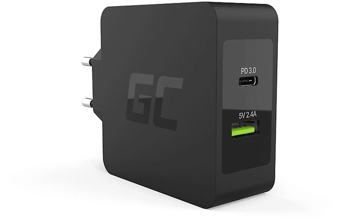 Green Cell 45W USB-C PD Ladegerät mit USB-C Kabel und zusätzlichem USB-Anschluss schwarz