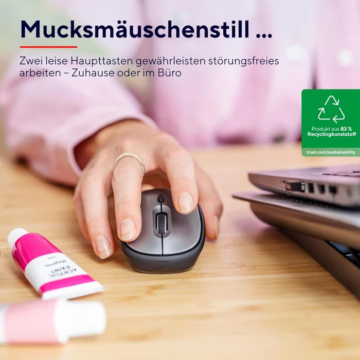 Trust Yuki Silent Wireless Mouse schwarz/grau, USB