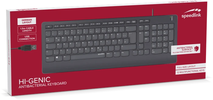 Speedlink HI-GENIC Antibacterial Keyboard, schwarz, USB, DE