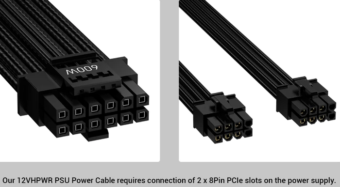 Antec 12VHPWR Cable for High Current Gamer HCG Series, 600W PCIe 5.0 12VHPWR, 2x 8-Pin PCIe Stecker auf 16-Pin PCIe 5.0 12VHPWR Stecker, Adapterkabel, schwarz
