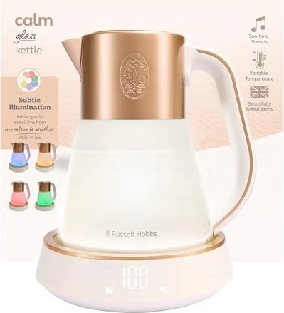 Russell Hobbs Calm Glas-Wasserkocher mit Soundfunktion weiß