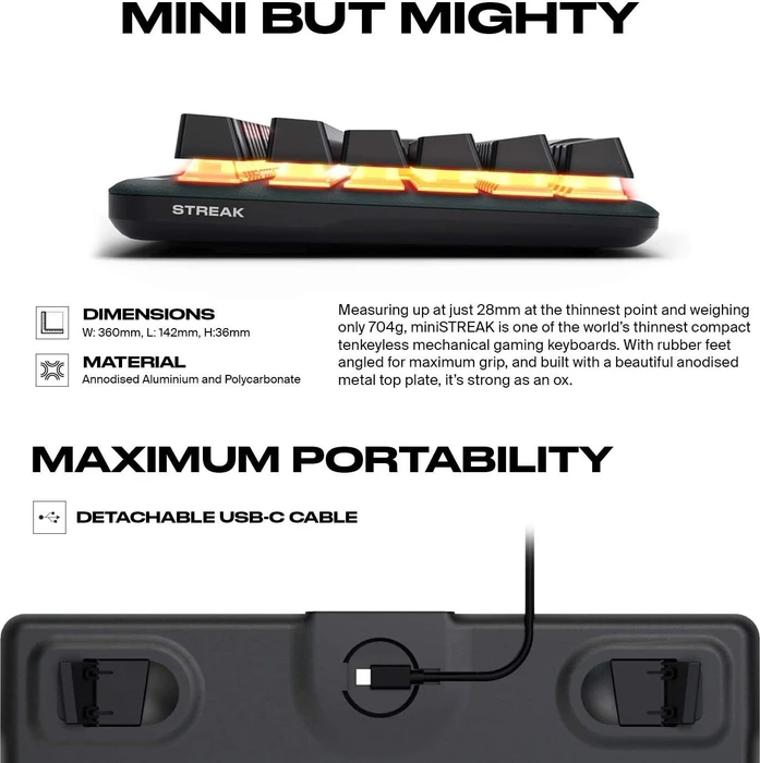 Fnatic miniSTREAK Tenkeyless Mechanical Keyboard, MX SILENT RGB RED, USB, DE