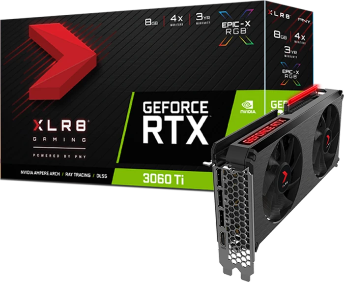 PNY GeForce RTX 3060 Ti XLR8 Gaming Revel Epic-X RGB Dual Fan LHR, 8GB GDDR6, HDMI, 3x DP