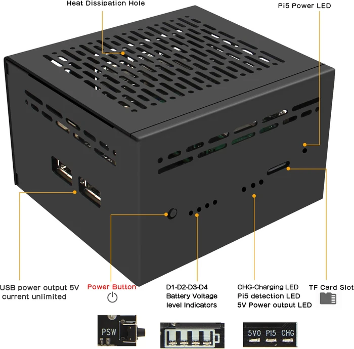 Geekworm Gehäuse für Raspberry Pi 5 X1202 Shield, schwarz