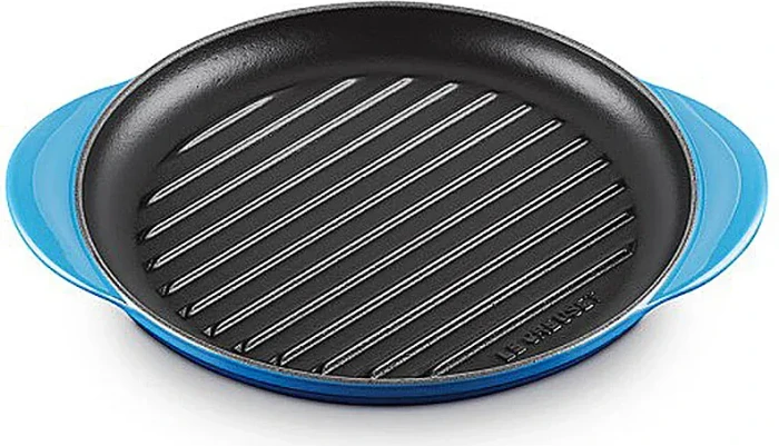 Le Creuset Grillplatte aus Gusseisen rund 25cm azure