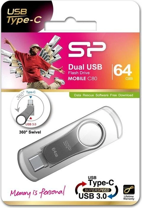 Silicon Power Mobile C80 64GB, USB-A + USB-C, USB 3.2 Gen 1×1