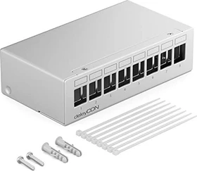 deleyCON Patchpanel Gehäuse für Keystone Module, 1HE, 8-Port, 1HE, grau