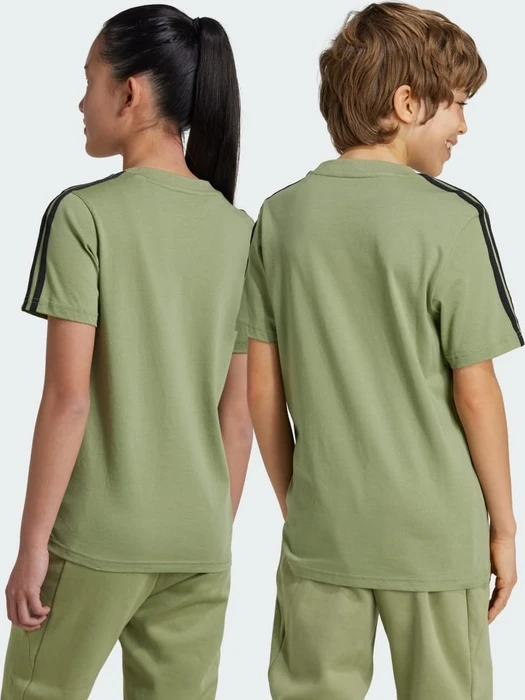 adidas Essentials 3-Streifen Cotton T-Shirt kurzarm tent green/black (Junior)