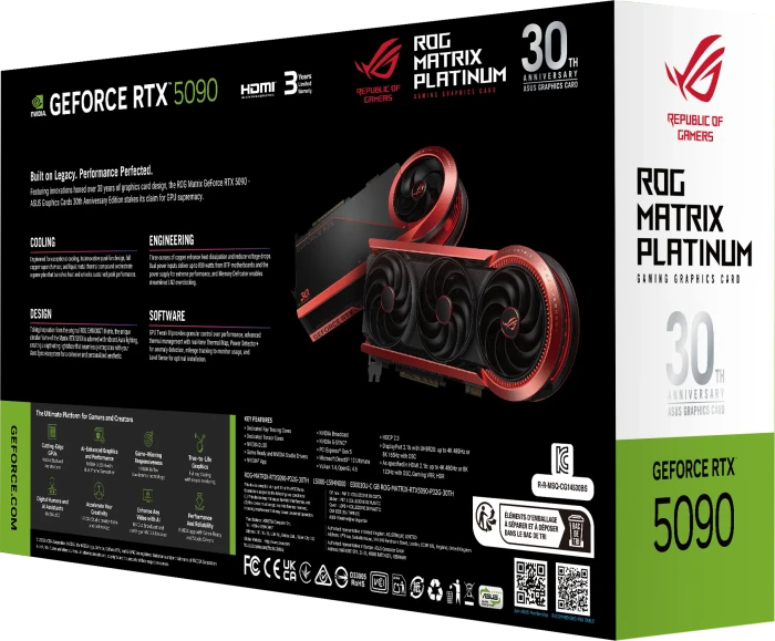 ASUS ROG Matrix Platinum GeForce RTX 5090 30th Anniversary Edition, ROG-MATRIX-RTX5090-P32G-30TH, 32GB GDDR7, 2x HDMI, 3x DP