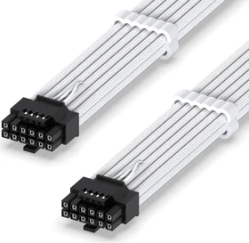 EZDIY-FAB 12VHPWR Kabel, 16-Pin PCIe 5.0 12VHPWR Stecker auf 16-Pin PCIe 5.0 12VHPWR Stecker, 16AWG, weiß/schwarz, 60cm