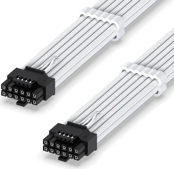 EZDIY-FAB 12VHPWR Kabel, 16-Pin PCIe 5.0 12VHPWR Stecker auf 16-Pin PCIe 5.0 12VHPWR Stecker, 16AWG, weiß/schwarz, 60cm