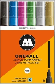 Molotow ONE4ALL 227HS 4mm Acrylmarker Metallic-Set sortiert, 6er-Set, Etui