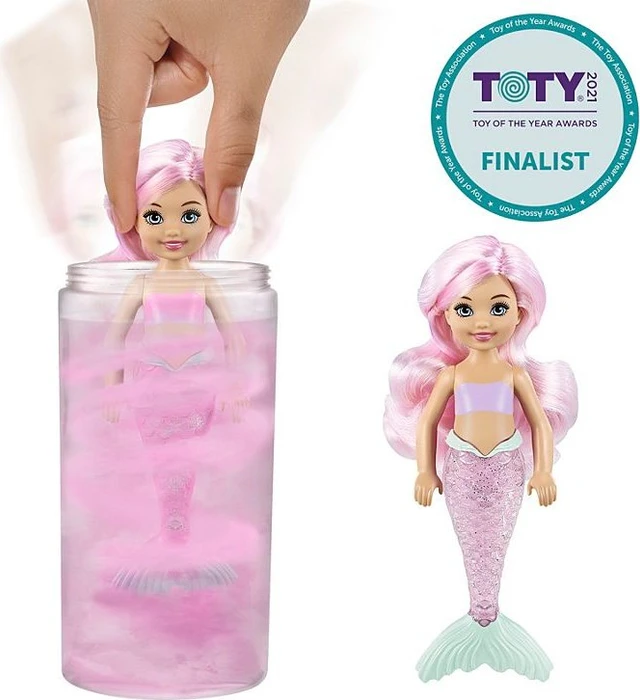 Mattel Barbie - Color Reveal Chelsea Meerjungfrau-Puppe mit 6 Überraschungen
