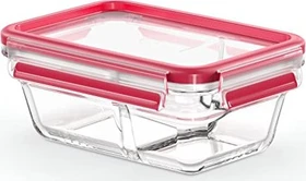 Emsa Clip&Close Glas rechteckig Aufbewahrungsbehälter mit Trenner 800ml rot