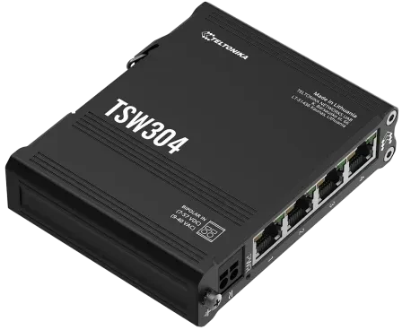 Teltonika TSW Industrial Railmount Switch, 4x RJ-45, PoE PD