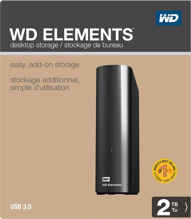 Western Digital WD Elements Desktop, schwarz, 2TB, USB 3.0 Micro-B