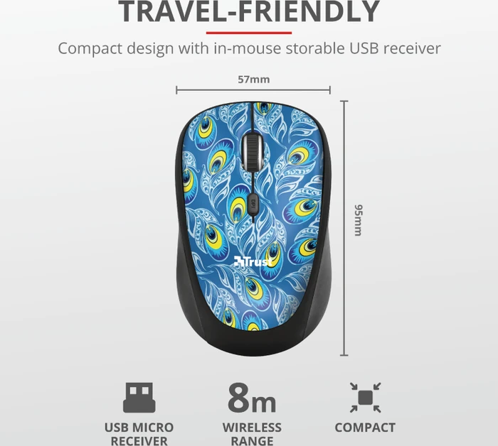 Trust Yvi Wireless Mouse Peacock, USB