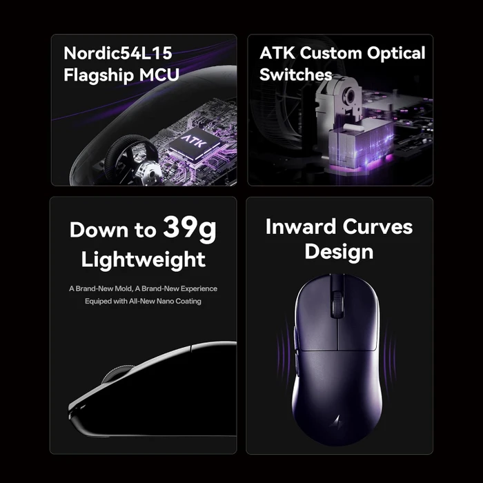 ATK Blazing Sky U2 V2 Ultimate 8K Superlight Wireless Gaming Maus, schwarz, USB/Bluetooth