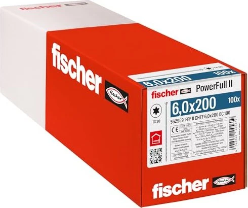 fischer PowerFull FPFII CHTF 6.0x200 BC 100 Vollgewindeschraube, 6x200mm, 100 Stück