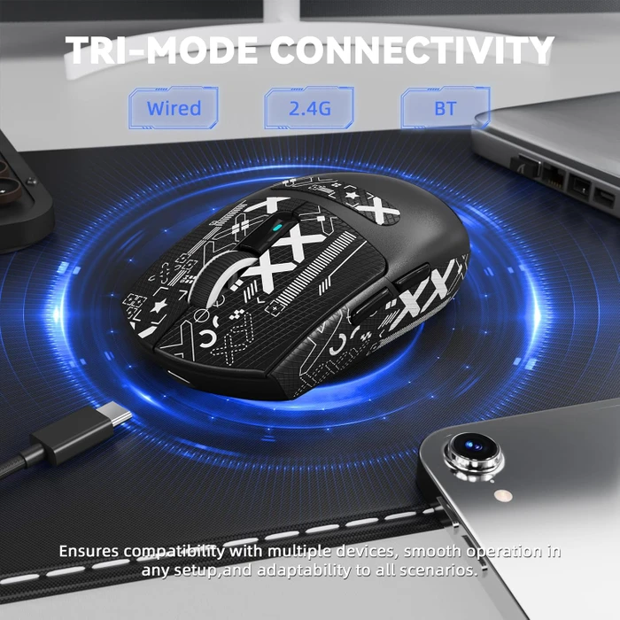 Attack Shark G3Pro Tri-mode Wireless Gaming Mouse mit Ladestation, Black, inkl. Grip Tape, USB/Bluetooth