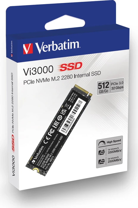 Verbatim Vi3000 PCIe NVMe SSD 512GB, M.2 2280 / M-Key / PCIe 3.0 x4