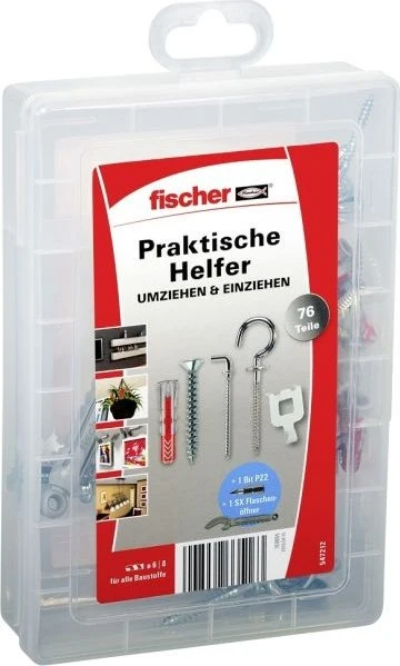 fischer EasyDIY Box Neue Wohnung Schrauben/Dübel-Sortiment inkl. Werkzeugbox, 76 Stück