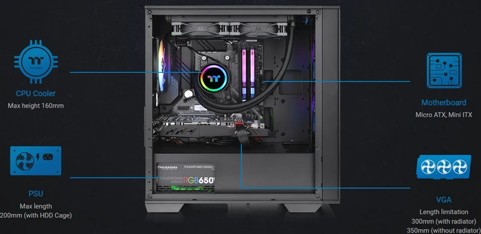 Thermaltake Divider 170 TG ARGB, schwarz, Glasfenster