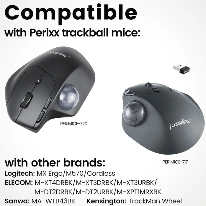 Perixx PERIPRO-303GSL 34mm für Perimice und Logitech M570, Ersatz-Trackball, silber