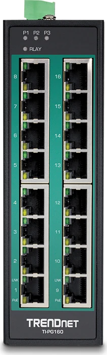 TRENDnet TI Hardened Industrial Railmount Gigabit Switch, 16x RJ-45, 240W PoE+