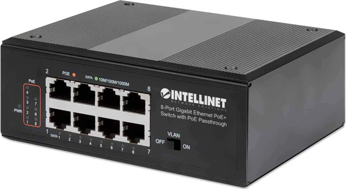 Intellinet Railmount Gigabit Switch, 8x RJ-45, 120W PoE+